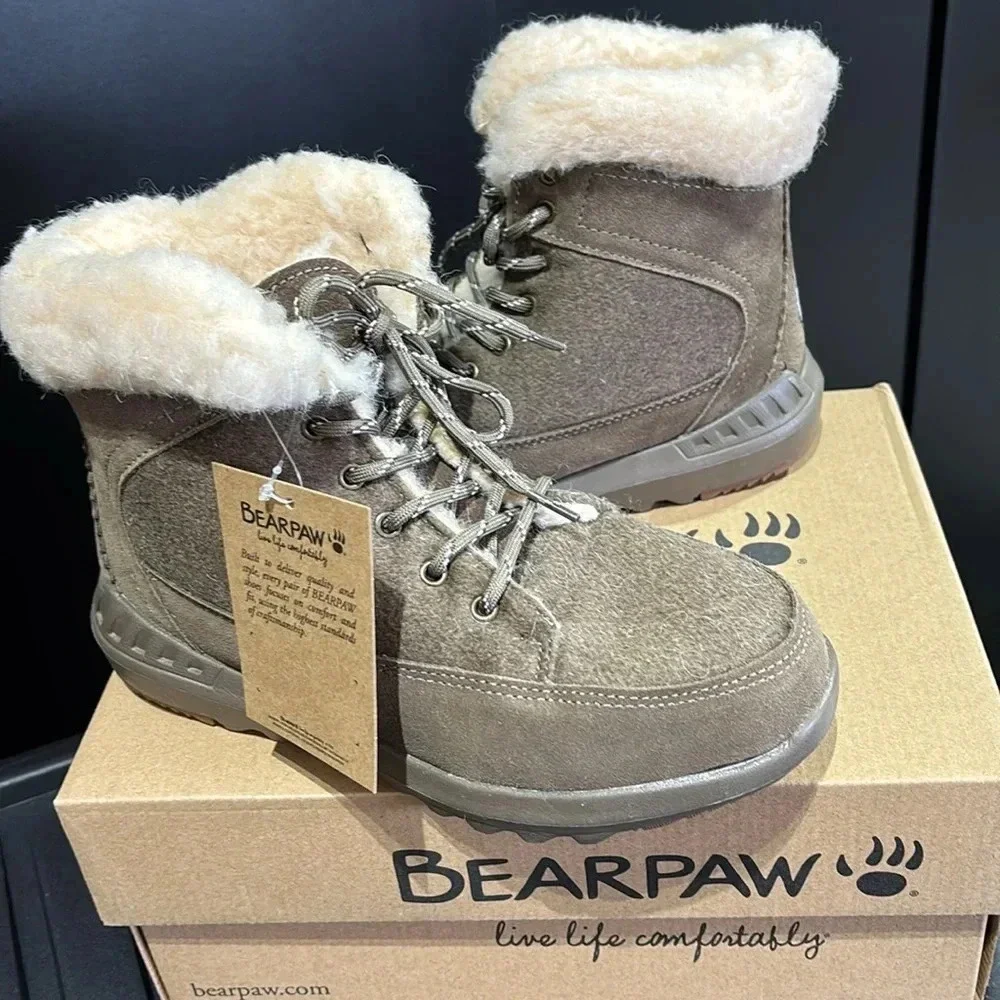 BEARPAW Cheryl Never Wet winter warm boots cow suede/wool faux fur lining - 7